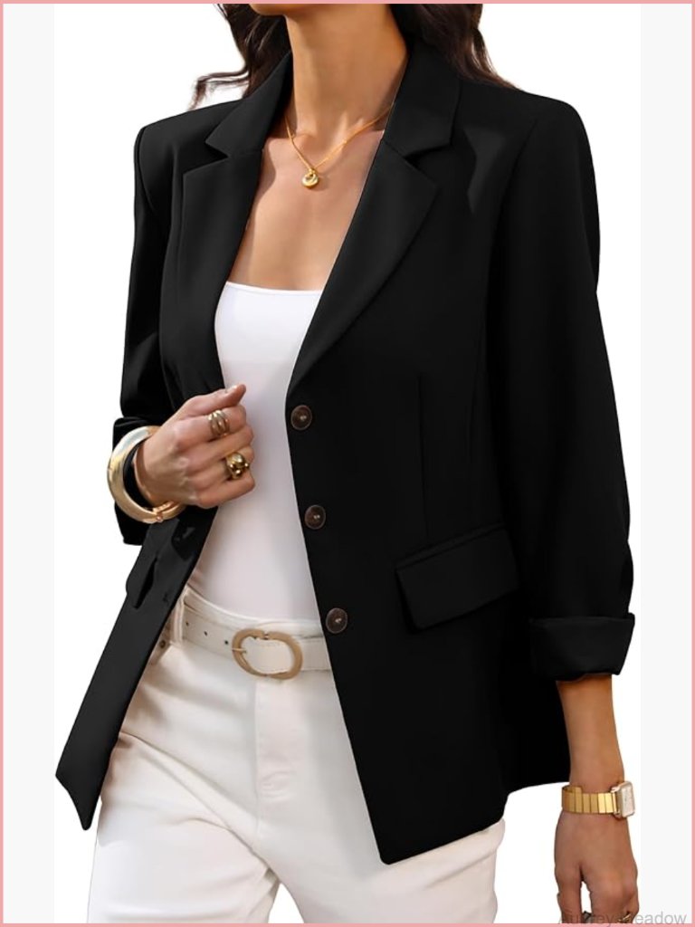 Business Casual 3 Button Blazer Slim Fit Long Sleeve Suit Jacket With Pockets